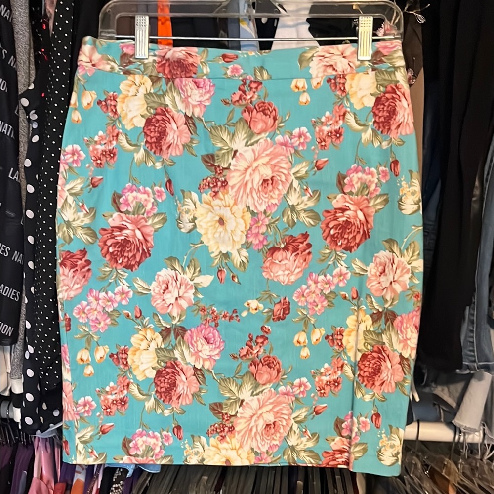 Tea n Rose Blue Pencil Skirt Knee-Length Casual